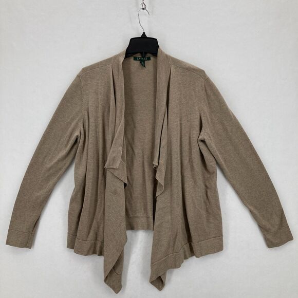 Lauren Ralph Lauren Open Front Cardigan Sweater Women's XL Beige‎ Asymmetrical - Picture 1 of 14